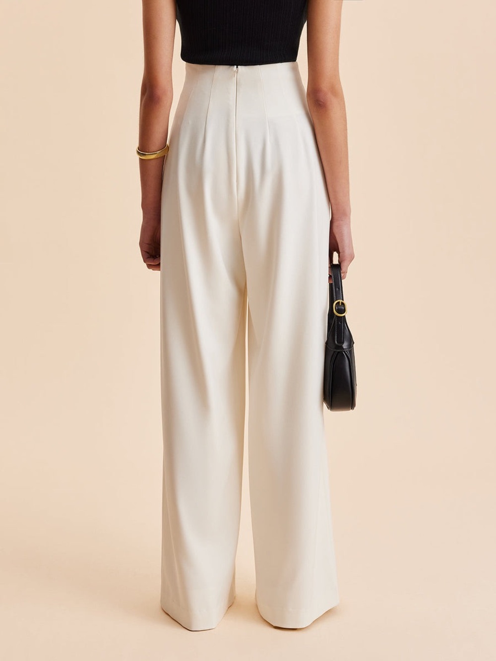 0340 - High-Waist Wide Leg Cream Pants - Picture 4 of 5